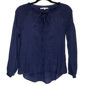 Love Letter Collection Navy Embroidered Blouse